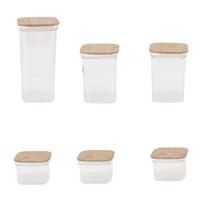 Food Storage Jars Plastic Airtight Containers with Bambusoideae Lids Kitchen Square Clear Canisters