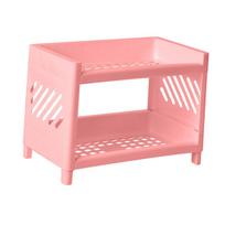 2 Tier Desktop Shelf Plastic Desktop Storage Organizer Rack for Bedroom Dorm Office Pink rožinė