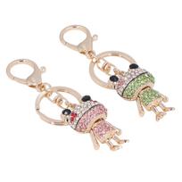 2Pcs Frog Keychain Inlaid Rhinestone Zinc Alloy Hand Crafted Durable Wear Resistant Widely Used