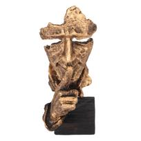 Silence Is Gold Statue Antique Finish Colorfast Stable Base Durable Resin Thinker Statue for Family