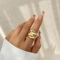 Trendy Irregular Water Drop Pearl Ring with Floral Texture