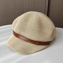 Straw Visor Children Summer Breathable Mesh Beret Belt Casual Cap M（56-58cm） smėlis