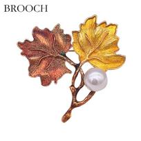 High-End Enamel Maple Leaf Brooch with Pearl - Retro Jewelry Gift