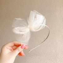 Princess Rose Tulle Hairband with Bow & Pearls, Sparkly Headband for Girls, Kids Hair Accessories