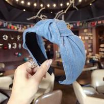 PROLY New Fashion Denim Hairband Wide Side Headband Center Knot Headwear Soft Turban Hair Accessories