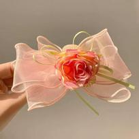 1pc spring lace flower grab clip, elegant pastoral resort style shark clip on the back of the head, ponytail hair grab beige