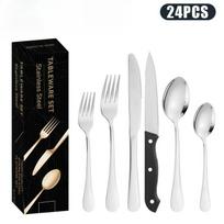 Stainless steel cutlery knife, fork and spoon set 24-piece Western Steak Hotel titanium plated black knife, fork and spoon sidabras