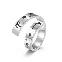 Neutral Cold Wind Twelve Constellations Adjustable Opening Titanium Steel Ring Stainless Steel Ring 8 #(opening adjustable)