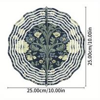 Indigo Floral-Design Metal Wind Spinner – Weatherproof Hanging Ornament for Windows & Gardens, Wind-Powered 01A