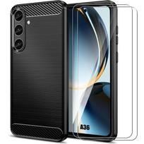 Coque de protection - BOOLING - pour Samsung Galaxy A36 5G - Silicone - Fibre Carbone - 2 Verres Trempés juoda