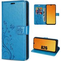 Case for Samsung Galaxy A26 5G - BOOLING - Anti-Scratch Synthetic Leather Floral Relief Blue mėlyna