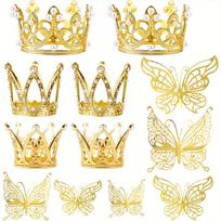 9 VNT Karūnos Torto Viršus Mini Tiara su 3D Drugelio Dekoracija Vintage Perlų Cirkonio Karūnos Torto Viršus Keksiukų Viršus Torto Dekoracija beige