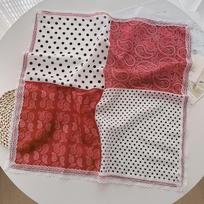 Red Polka Dot Cashew Flower Lace Small Square Scarf Silk Scarf Female French Retro Versatile Headband Neck Silk Scarf 60-60cm
