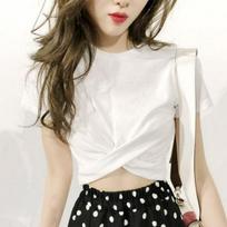Women's Korean Fashion Slimming High Waist Crop Top Tee L balta