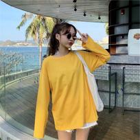 Korean-Style Women's Loose Candy Color Long Sleeve T-Shirt Large geltona