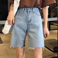 2024 Korean High-Waist Slimming Loose Straight-Leg Denim Shorts for Women Medium šviesiai mėlyna spalva