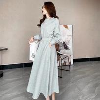 Plus Size Korean-Style Long Sleeve Gray Dress for Spring and Autumn XXL pilka spalva