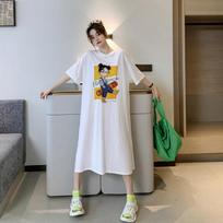 Women's Cartoon Print Loose Fit Summer Dress - Short Sleeve & Plus Size Flattering T-shirt Style 2XL balta