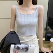 2025 Women's Summer Ice Silk Sleeveless Knit Crop Top One Size pilka spalva