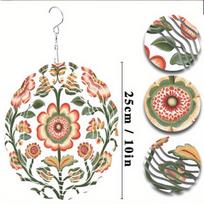Bohemian Floral Metal Wind Spinner Outdoor Hanging Ornament for Garden Patio Lawn Decor 360 Degree Rotation 01A
