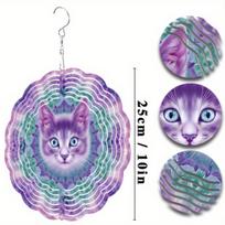 10 Inch Hanging Wind Chime with Vibrant Cat and Geometric Design 360 Degree Hook for Easy Installation Perfect for All Seasons Garden Decor 01A