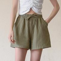 2023 Women's Plus Size Linen Cotton Casual Wide-Leg Shorts M (100-120 jin) alyvuogių žalios spalvos