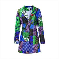 European Plus Size Ethnic Print Long Sleeve Dress with Suit Collar M