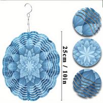 360 Degree Swivel Hook 10 Inch Hanging Wind Spinner with Blue White Floral Design for Garden Lawn Decor All Season Outdoor Gift 01A