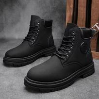 Martin boots men's leather autumn high-top wind short boots medium-top tooling men's shoes trendy winter velvet snow boots Female 36 juoda