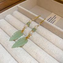 Pearl zircon leaf fringed ear hook fashion long earrings light luxury high temperament earrings women