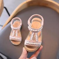 Toddler Infant Kids Baby Girls Pearl Crystal Single Princess Roman Shoes Sandals 23 rožinė