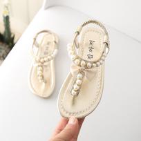 Summer Toddler Infant Kids Baby Girls Bowknot Pearl Princess Thong Sandals Shoes 24 auksas
