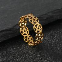 YILUOCD Stainless Steel Pentacle Ring Geometric Pentagram Ring for Women Wicca Protection Amulet Hollow Star Christmas Jewelry 6