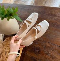 Sheepskin version~ Pear Blossom Snow Pearl Buckle Jacquard Mary Jane Shoes Single Shoes Women's Flat Shoes 35 smėlis