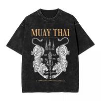 Vintage Washed T-Shirt Classic Muay Thai Twin Tigerr Loose T Shirts Hippie Tee Shirt for Couple Custom Clothes S