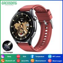 SACOSDING New +PPG Smart Watch Men Women NFC Bluetooth Call LED Flashlight Heart Rate BP Oxygen Health Monitoring Smartwatch black