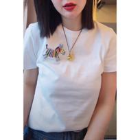 Spring New Color Pony Embroidered Pure Cotton Short-sleeved T-shirt for Women Simple and Fashionable Versatile Slim Round Neck L balta