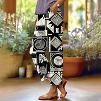 Women's Fashionable Floral Print Straight Leg Pocket Elastic Waist Casual Pants Pants L juoda