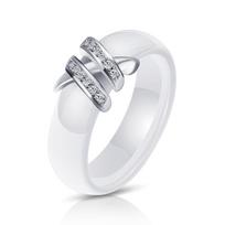 6MM Black White Dual X Diamond Ring Titanium Steel Ceramic Stainless Steel Creative Jewelry No. 6 balta