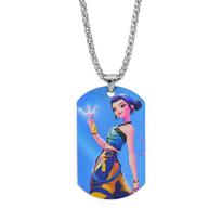 KPop Demon Hunters Rumi Zoey Mira Jinu Rectangular Dog Tag Stainless Steel Pendant Necklace UV Printed Fashion Jewelry blue