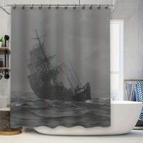 Shower Curtain Gray Pirate Ship Dark Fantasy Bath Decor Waterproof Home Decoration Modern White Bathtub Set Bathroom Shower Line W60H190(CM)-1 Pcs