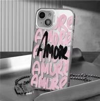 Amore-Love Pink Lettering Phone Case For iPhone 17 16 11 15 14 13 12 Pro Max XS X XR 16E 17 Air  8 7 PlusShockproof Bumper Cover iPhone 16 gray