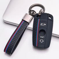 Silikoninis automobilio rakto dėklas su atitinkančiu raktų pakabuku, skirtas BMW 1 3 5 serijai X1 X3 X5 E90 E60 E87 E91 E92 E84 E70 Šis apsauginis rakto dėklas pasižymi juoda