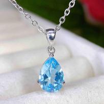 2026 Elegant Natural Blue Topaz Pendant Necklace, S925 Sterling Silver, Women's Fashionable and Simple Design 925 Silver
