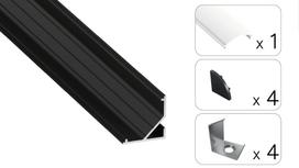 LED profilio komplektas ARRE kampinis, juodas, anoduotas, matinis dangtelis  3 m