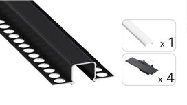 LED profilio komplektas MOSSO priglaistomas siauras, juodas, anoduotas, baltas dangtelis  3 m