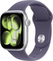 Apple Watch Series 11 GPS + Cellular 42 mm, obudowa z aluminium w kolorze srebrnym z fioletowym paskiem sportowym – M/L