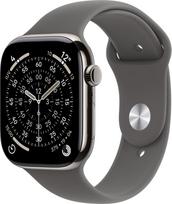 Apple Watch Series 11 GPS + Cellular 46 mm, naturalna tytanowa koperta z paskiem sportowym w kolorze kamiennej szarości – rozmiar S/M