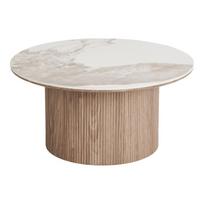 Smėlio spalvos/natūralios spalvos apvalios formos kavos staliukas su marmuro dekoro stalviršiu ø 80 cm Athens – House Nordic
