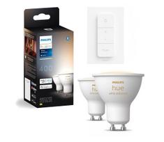 Komplektas: 2 reguliuojamos Philips Hue White Ambience LED GU10 lemputės (4,2W, 230V) + dimerio jungiklis